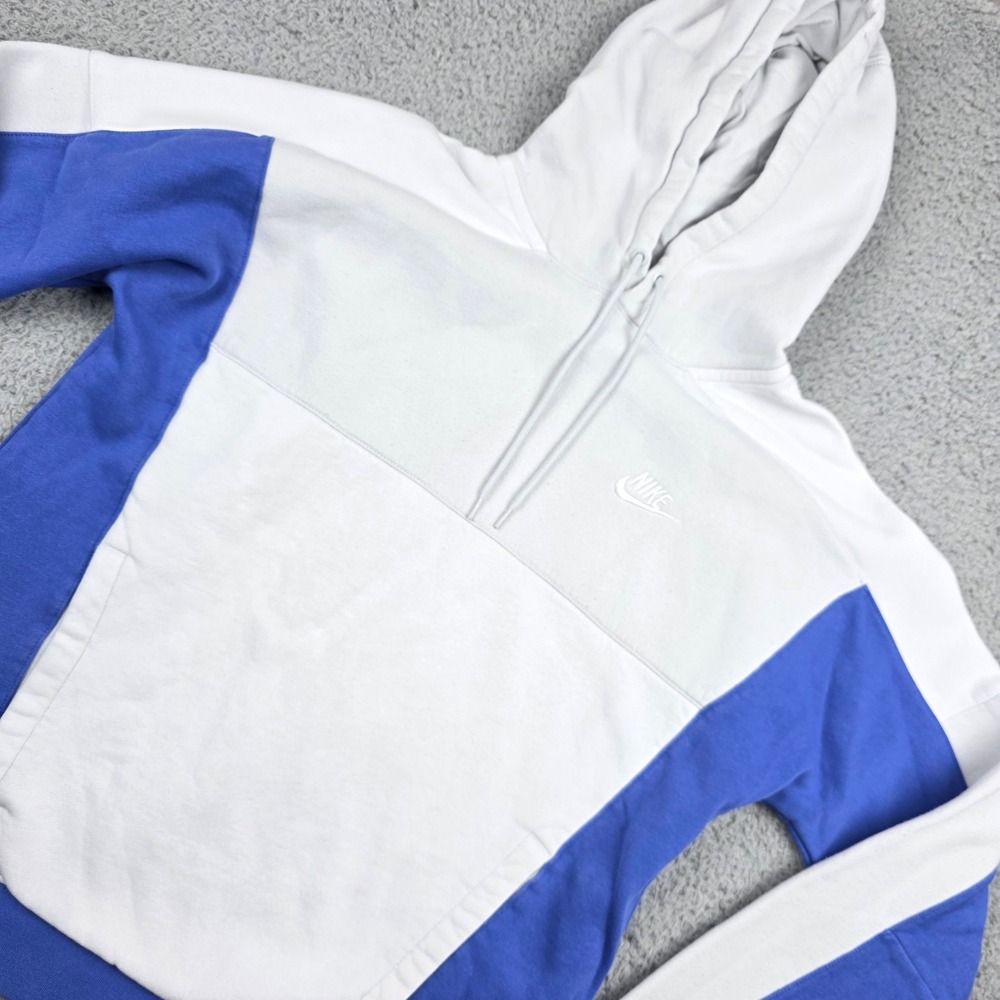 Nike 90s VTG Womens Colorblock Fleece Pullover Hoodie White Blue/Purple Small